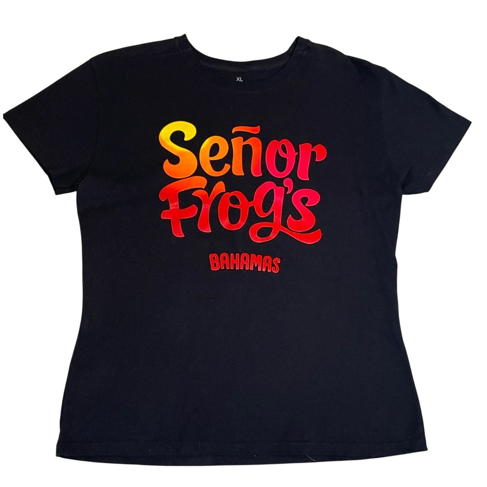 Señor Frog's Graphic T-Shirt Women XL Black Excellent Bahamas‎ Souvenir Tee